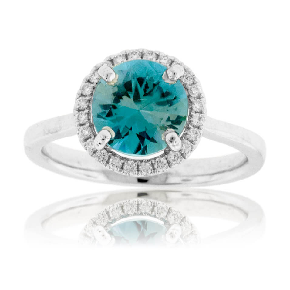Blue Zircon Halo and Diamond Accented Ring - Park City Jewelers