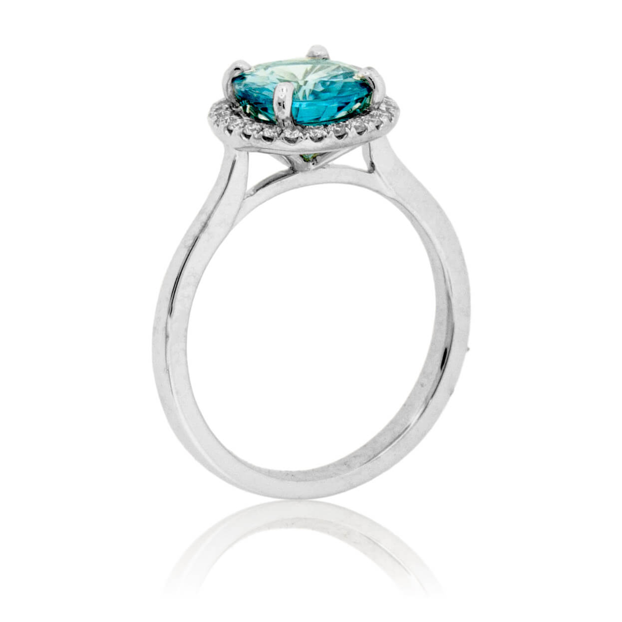 Blue Zircon Halo and Diamond Accented Ring - Park City Jewelers