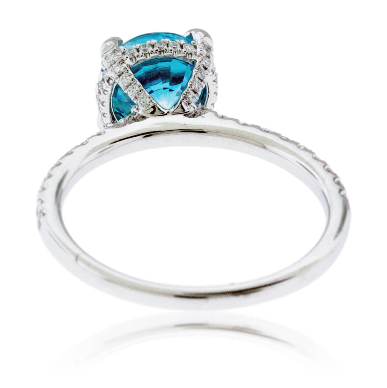 Blue Zircon Modern Halo and Diamond Accented Ring - Park City Jewelers