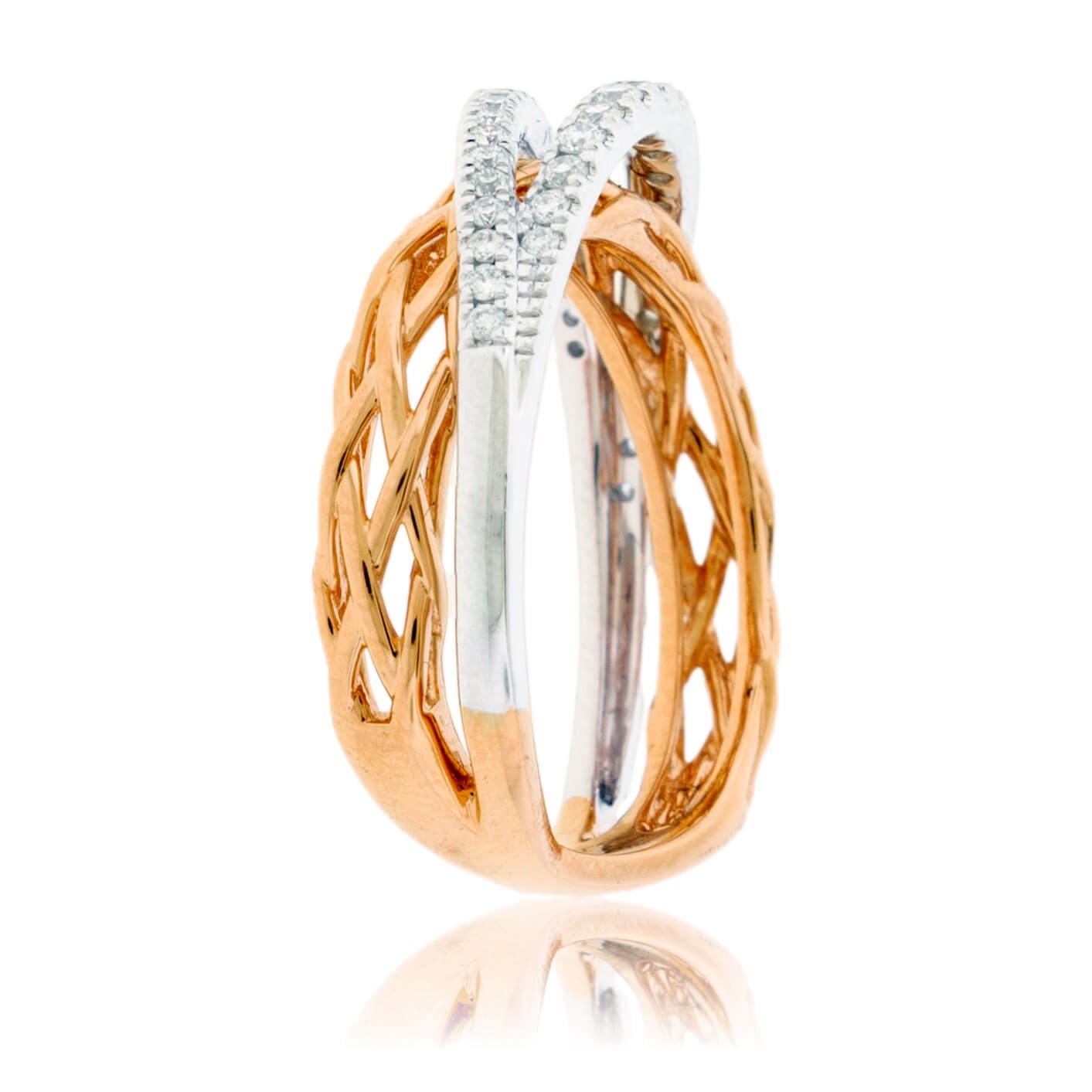 Braided Rose Gold & White Gold Diamond Overpass Ring - Park City Jewelers