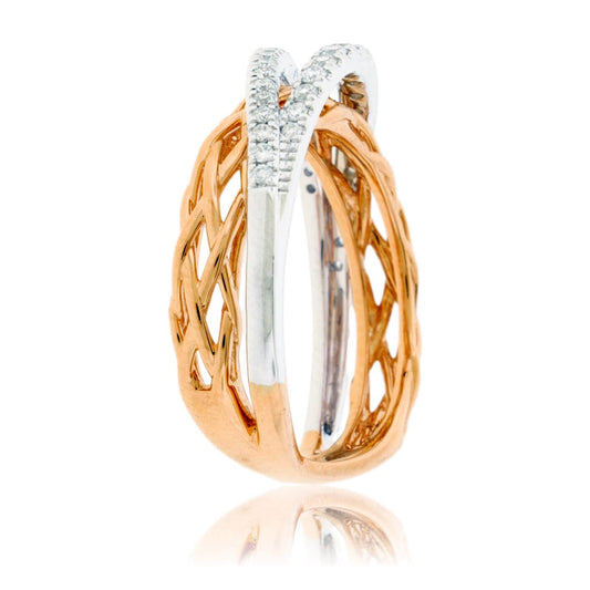 Braided Rose Gold & White Gold Diamond Overpass Ring - Park City Jewelers