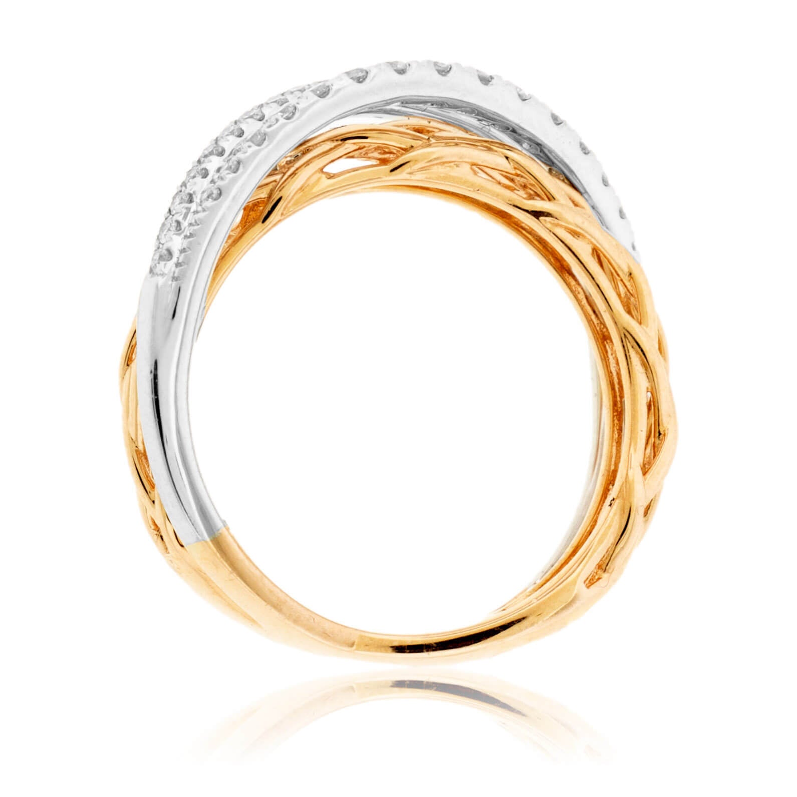 Braided Rose Gold & White Gold Diamond Overpass Ring - Park City Jewelers