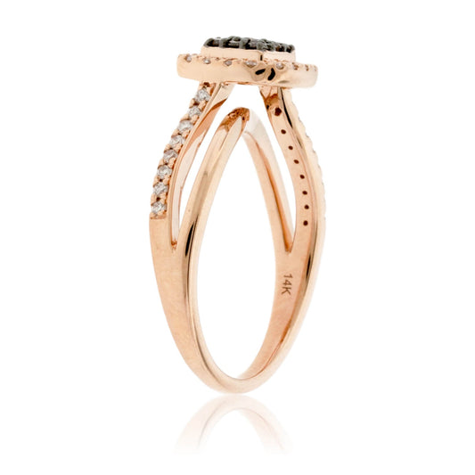 Brown Diamond Cluster with Diamond Halo Split Shank Ring - Park City Jewelers