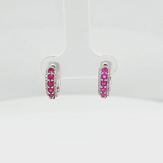 Round Ruby & Diamond Lined Hoop Earrings