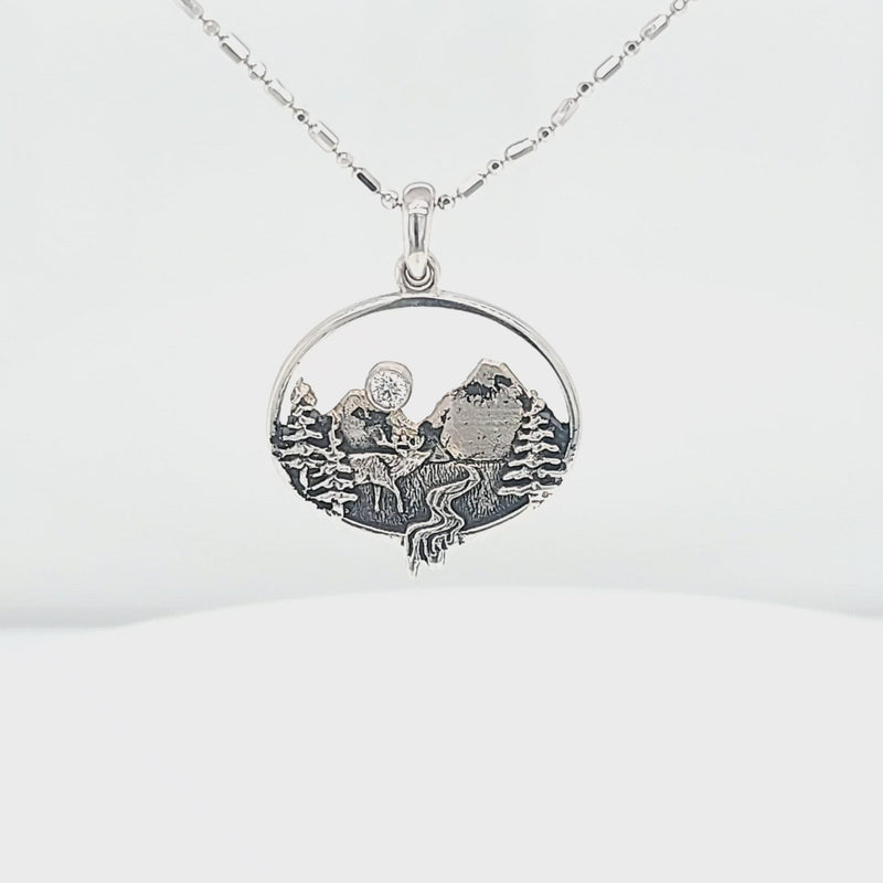 Mountain and Elk Scene Oval Necklace