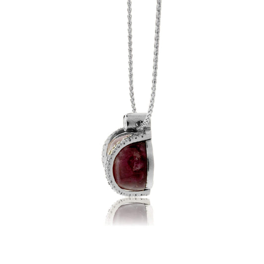 Cabochon Cut Red Emerald & Diamond Overpass Pendant - Park City Jewelers
