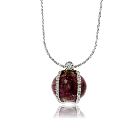 Cabochon Cut Red Emerald & Diamond Overpass Pendant - Park City Jewelers