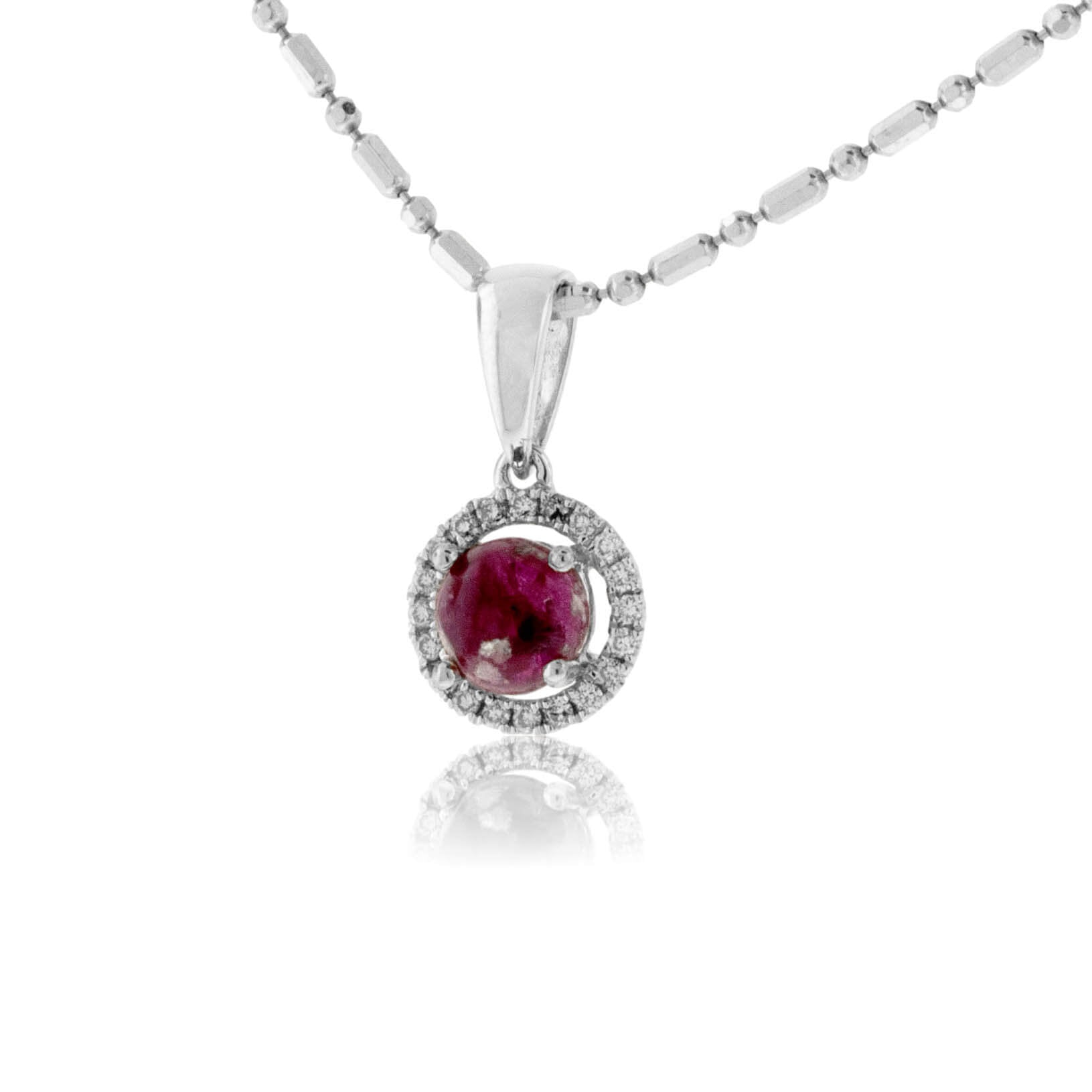 Cabochon Cut Red Emerald Halo Style Pendant - Park City Jewelers
