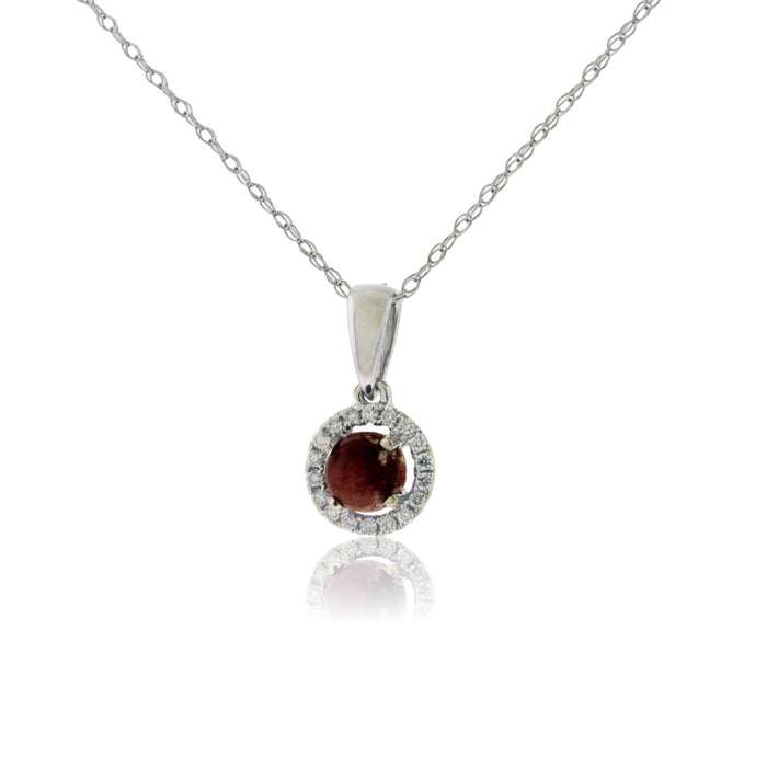Cabochon Cut Red Emerald Halo Style Pendant - Park City Jewelers