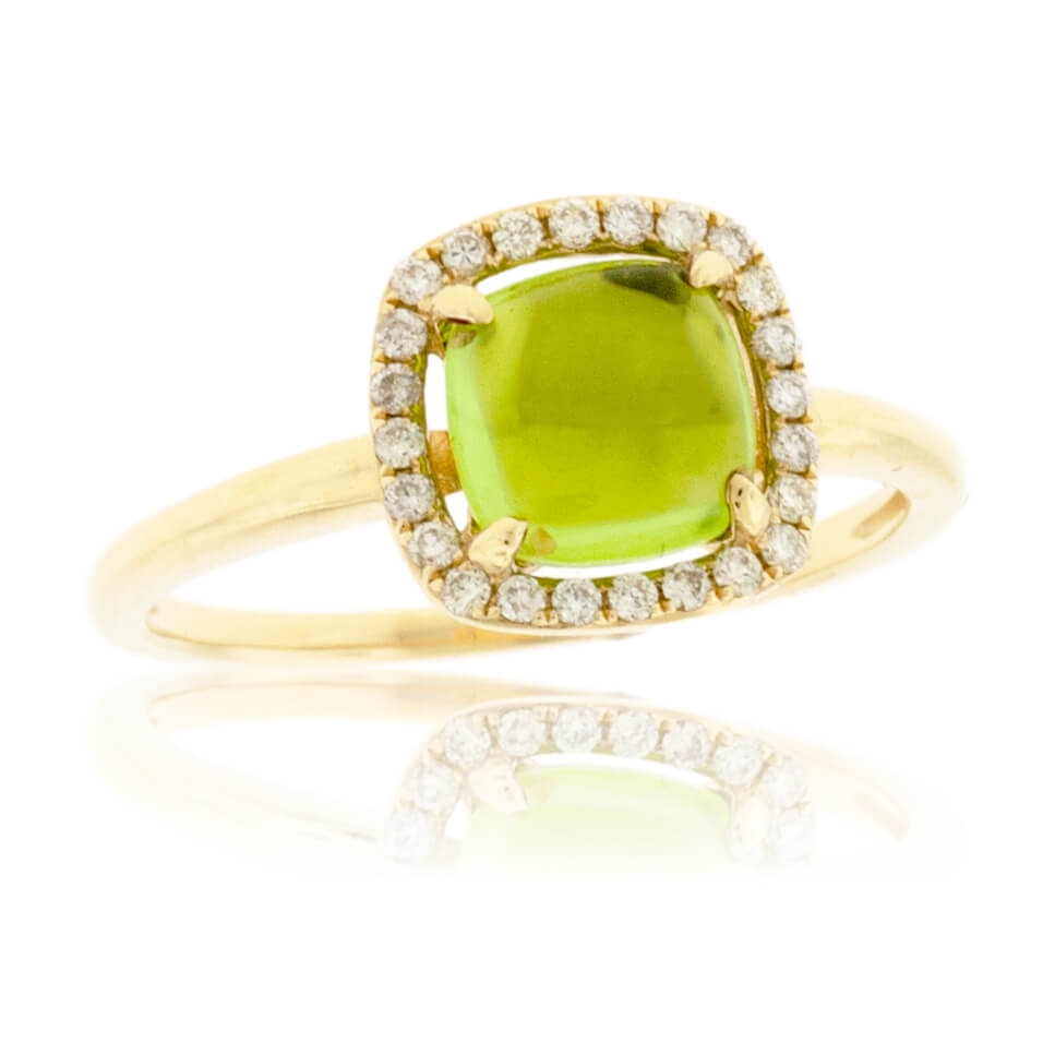Cabochon Peridot & Diamond Halo Ring - Park City Jewelers