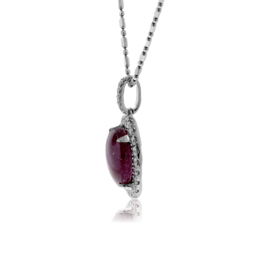 Cabochon Star Ruby with Diamond Halo Pendant - Park City Jewelers