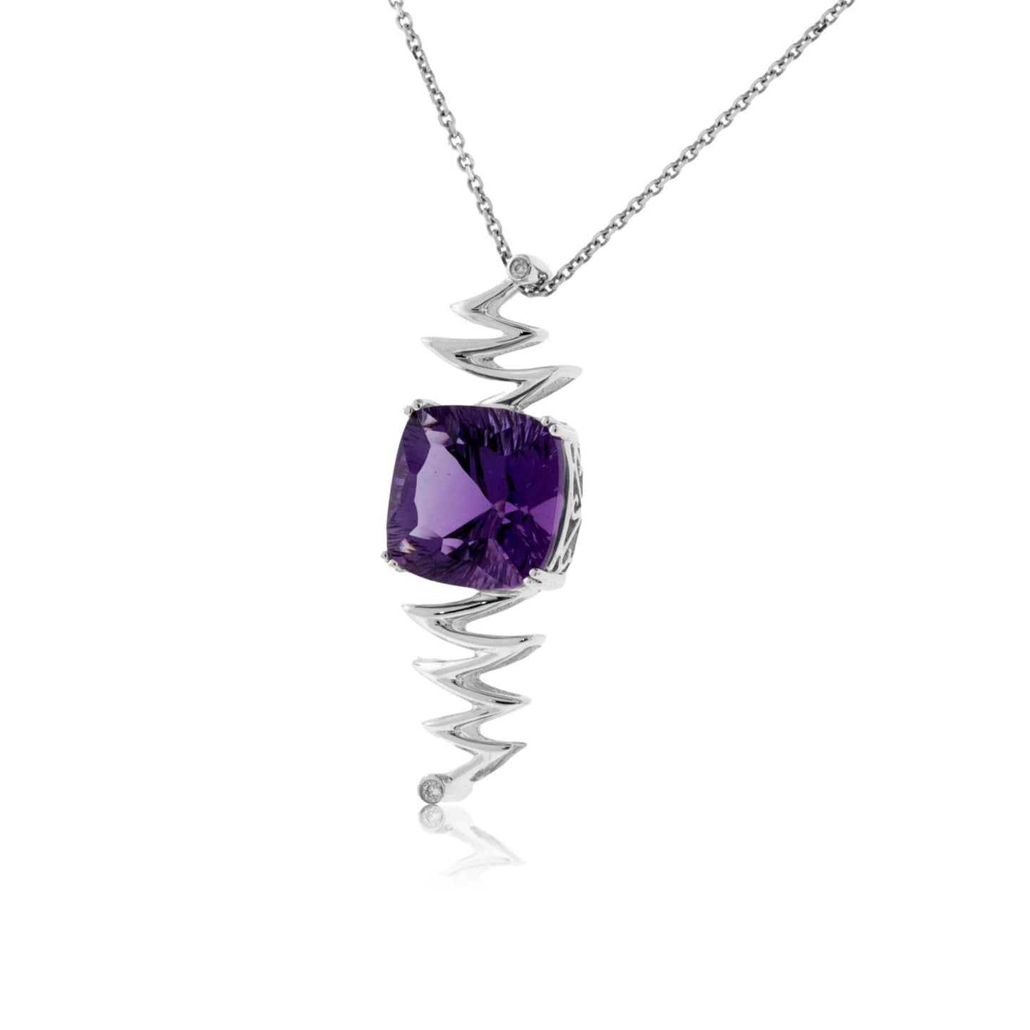 Carved Amethyst and Diamond Geometric Pendant - Park City Jewelers