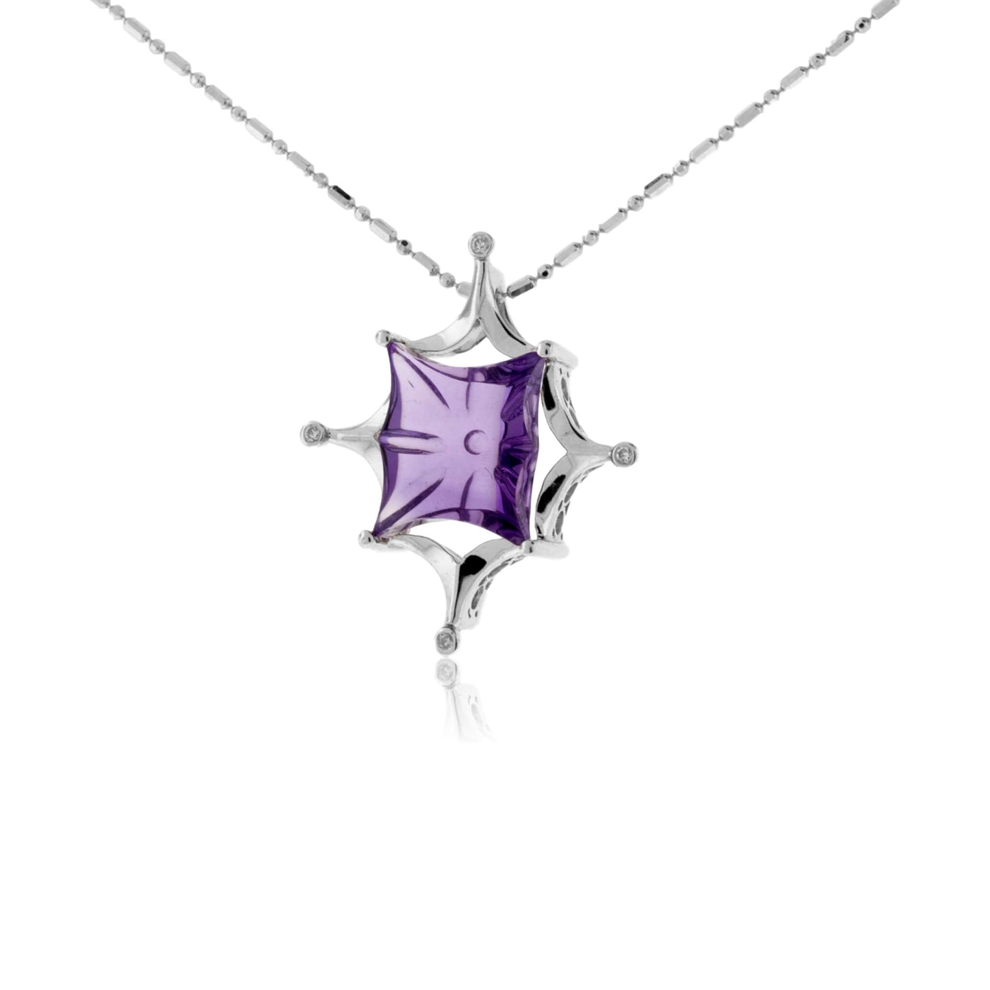 Carved Amethyst and Diamond Geometric Pendant - Park City Jewelers