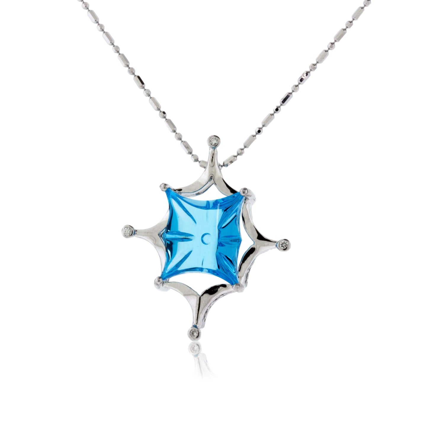 Carved Blue Topaz and Diamond Geometric Pendant - Park City Jewelers