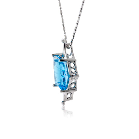 Carved Blue Topaz and Diamond Geometric Pendant - Park City Jewelers