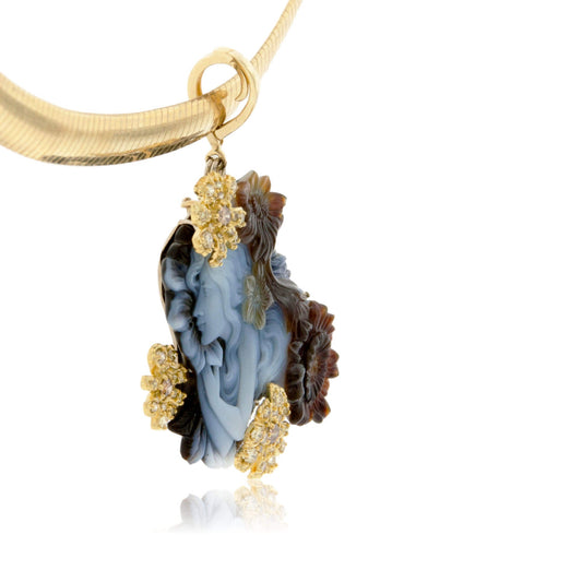 Carved Cameo & Diamond Flower Brooch / Slide - Park City Jewelers