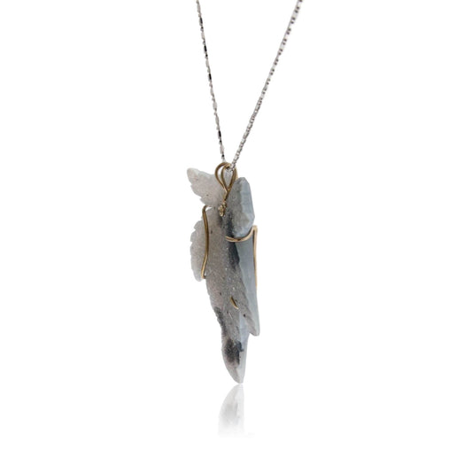 Carved Natural Dalmation Druzy Leaf Pendant - Park City Jewelers