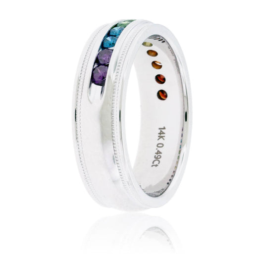 Channel Set Colored Diamond Rainbow Milgrain Style Band - Park City Jewelers