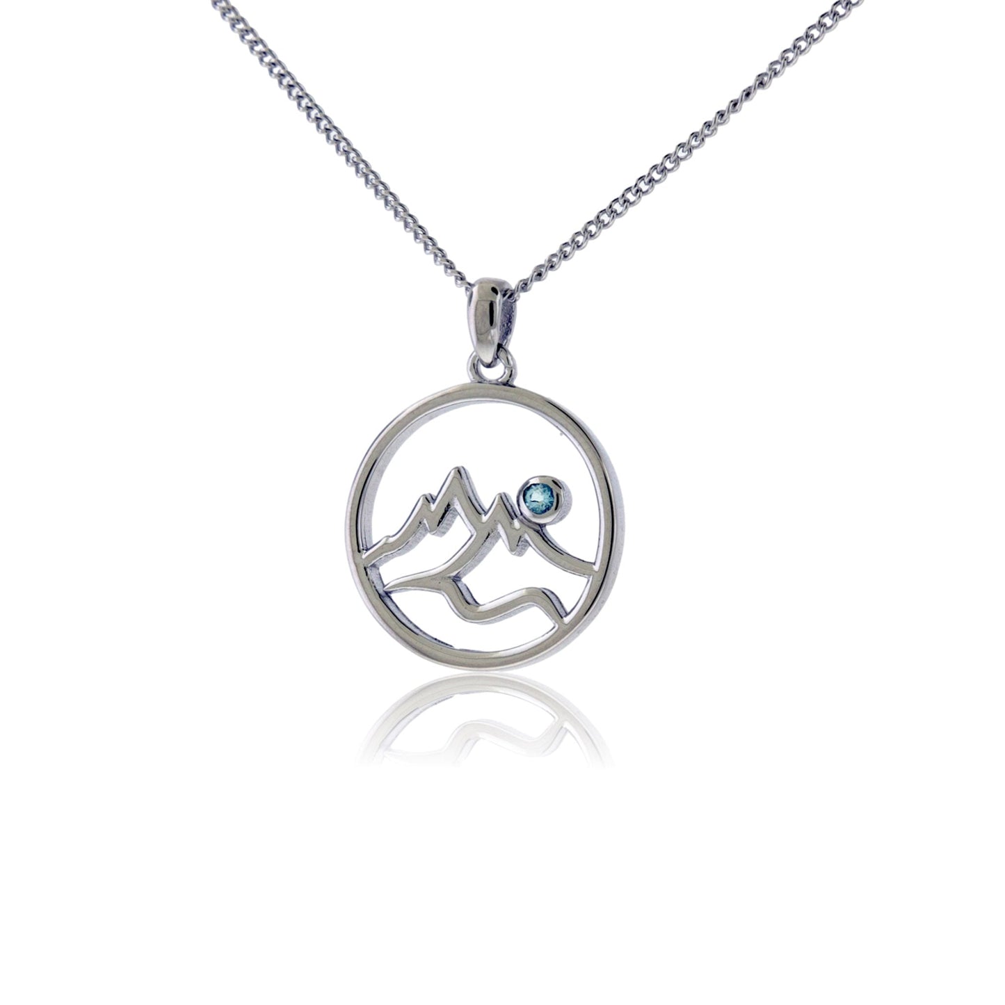 Circle Mountain Silhouette with Blue Topaz Accent Pendant - Park City Jewelers