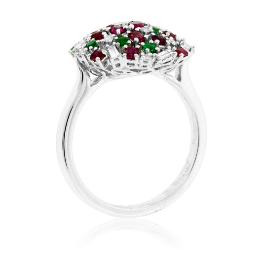 Cluster Style Red Emerald, Green Emerald and Diamond Accented Ring - Park City Jewelers