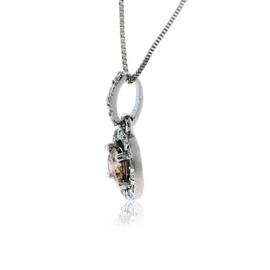 Cognac Diamond & Diamond Halo Pendant - Park City Jewelers
