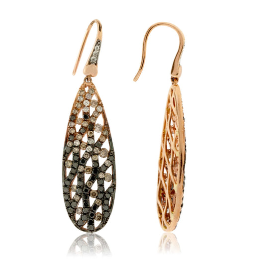 Cognac Diamond & Diamond Rose Gold Drop Earrings - Park City Jewelers