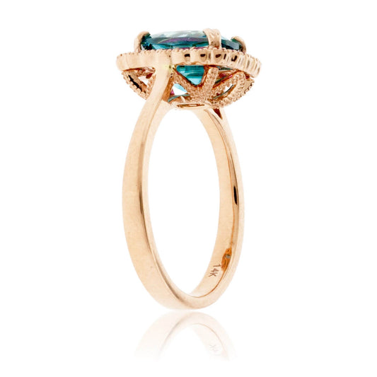 Cushion Blue Zircon & Pink Sapphire Halo Ring - Park City Jewelers