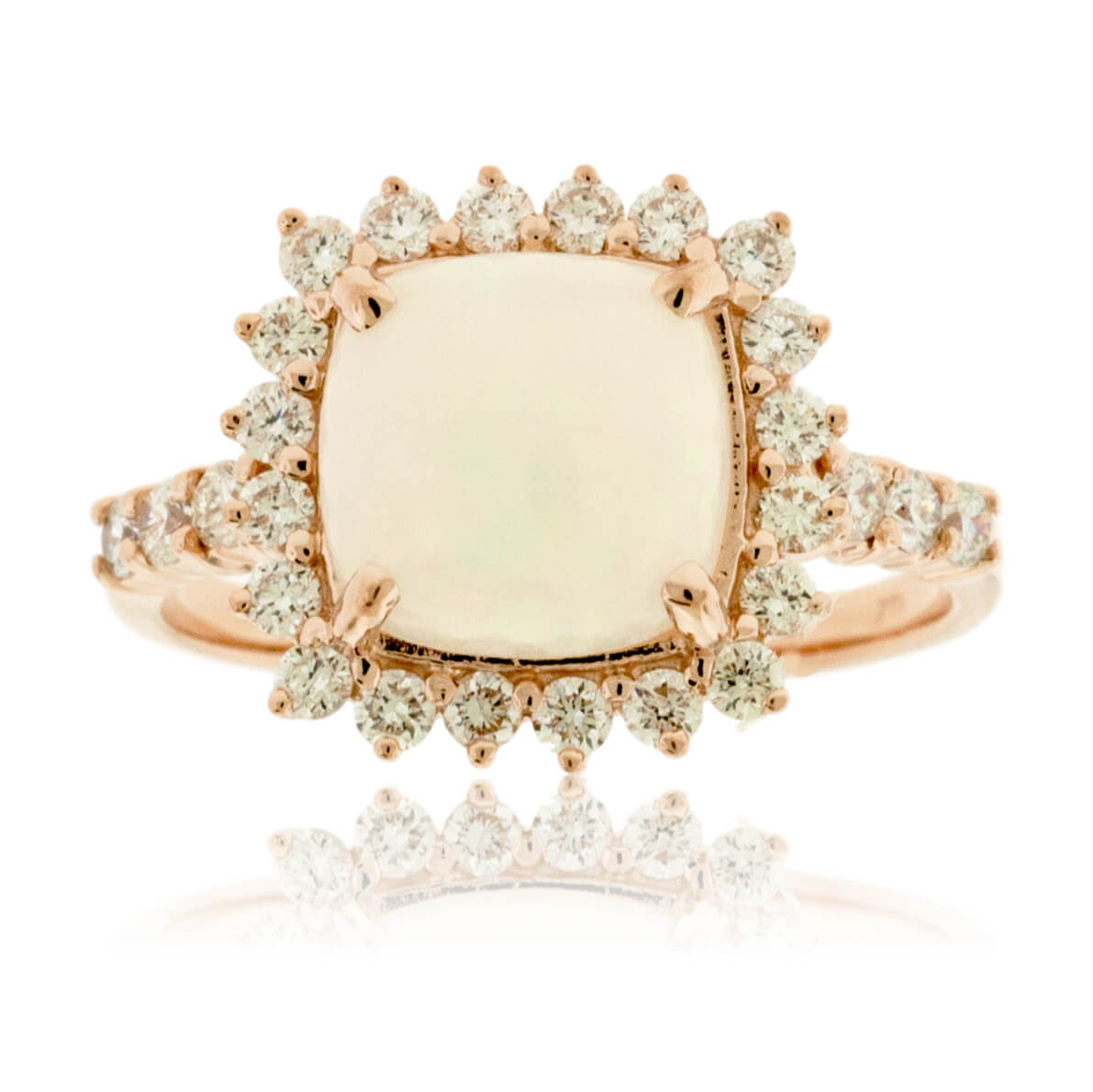 Cushion Cabochon Opal Ring with Classic Diamond Halo - Park City Jewelers