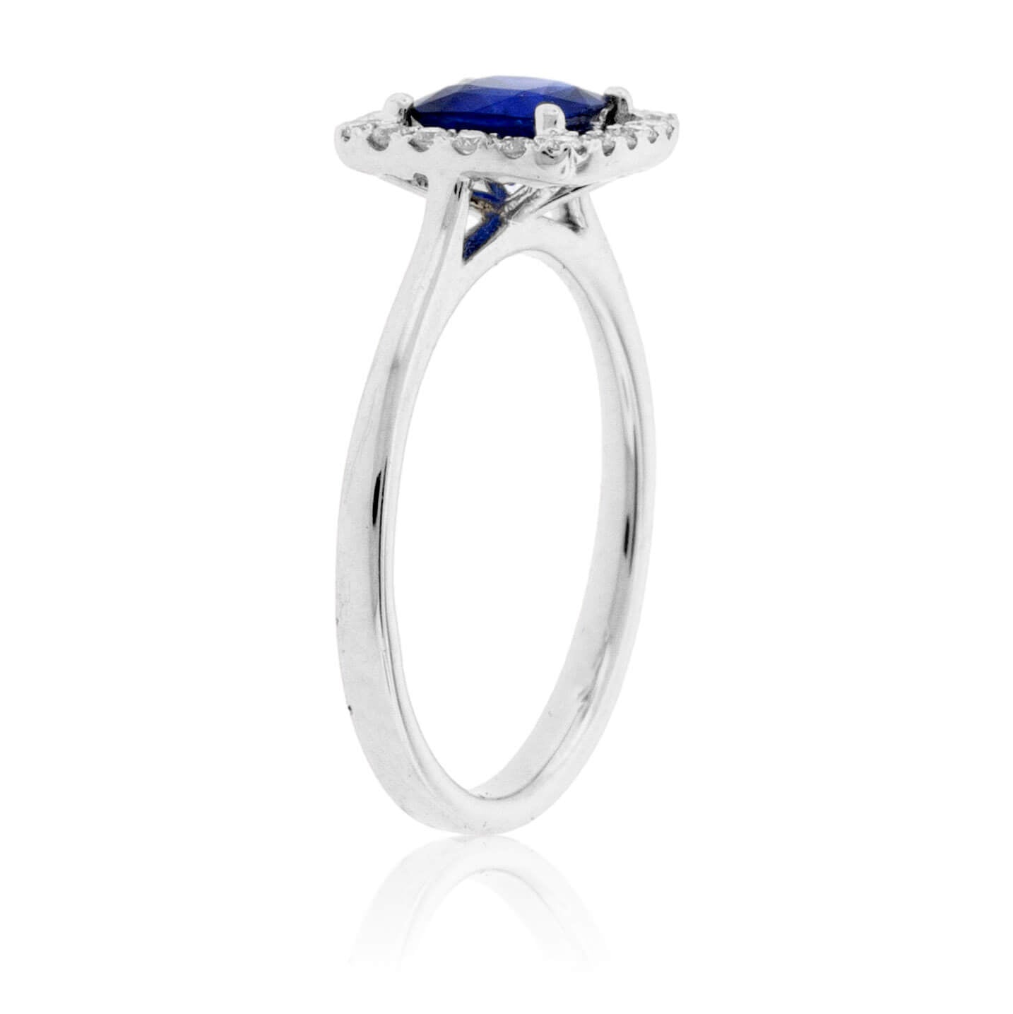 Cushion-Cut Blue Sapphire & Diamond Halo Ring - Park City Jewelers