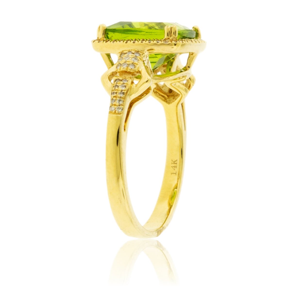 Cushion Cut Peridot and Diamond Halo Gold Ring - Park City Jewelers