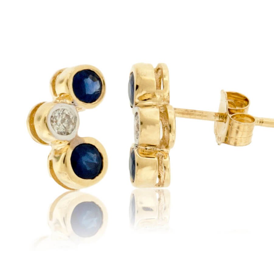 Dainty Diamond & Blue Sapphire Bezel Post Earrings - Park City Jewelers