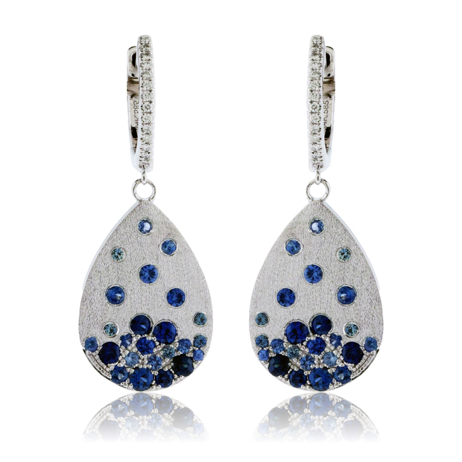 Dangle White Gold Satin Finish Flush Set Blue Sapphire Earrings - Park City Jewelers