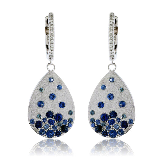 Dangle White Gold Satin Finish Flush Set Blue Sapphire Earrings - Park City Jewelers