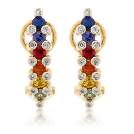 Diamond Accented Rainbow Sapphire Hoop Earrings - Park City Jewelers