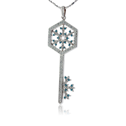 Diamond and Blue Diamond Snowflake Key Pendant - Park City Jewelers