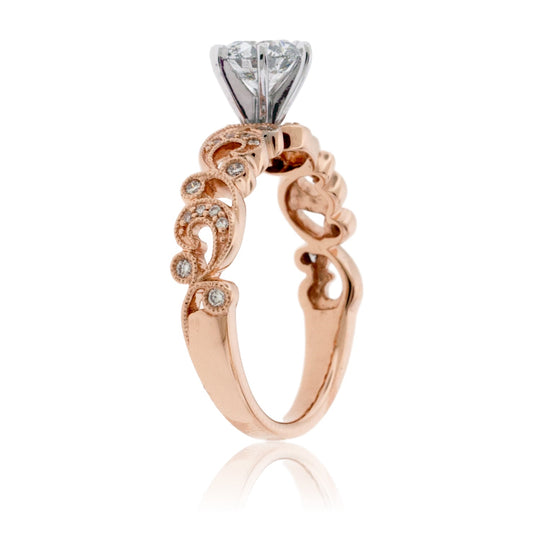 Diamond Center and Diamond Accented Vintage Style Engagement Ring - Park City Jewelers