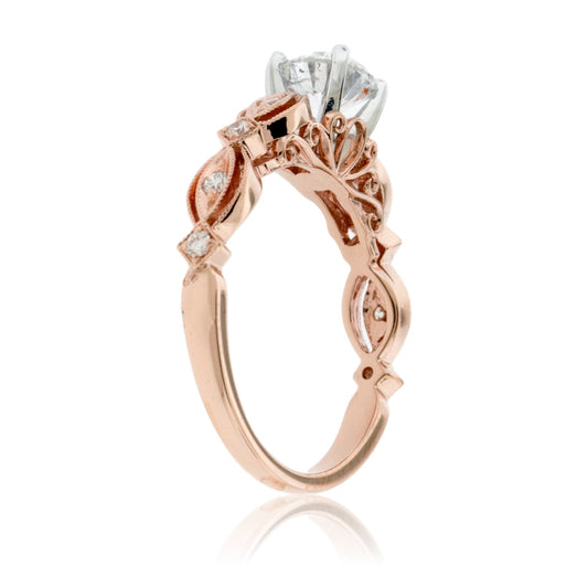 Diamond Center and Diamond Accented Vintage Style Engagement Ring - Park City Jewelers
