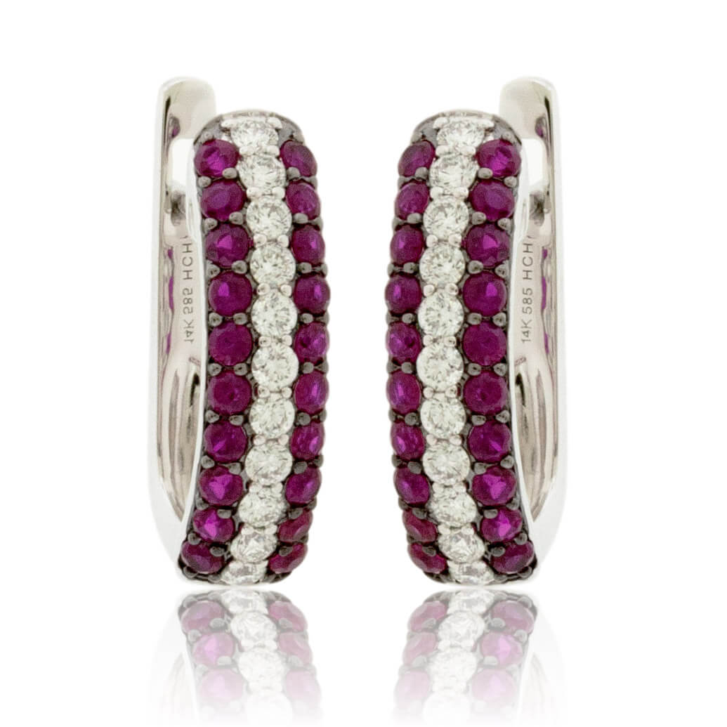 Diamond Center & Ruby Lined Hoop Earrings - Park City Jewelers