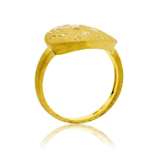 Diamond Disc Gold Satin Finish Flush Set Ring - Park City Jewelers