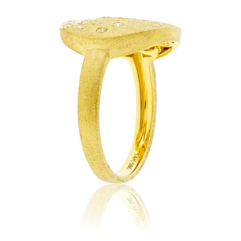 Diamond Disc Gold Satin Finish Flush Set Ring - Park City Jewelers