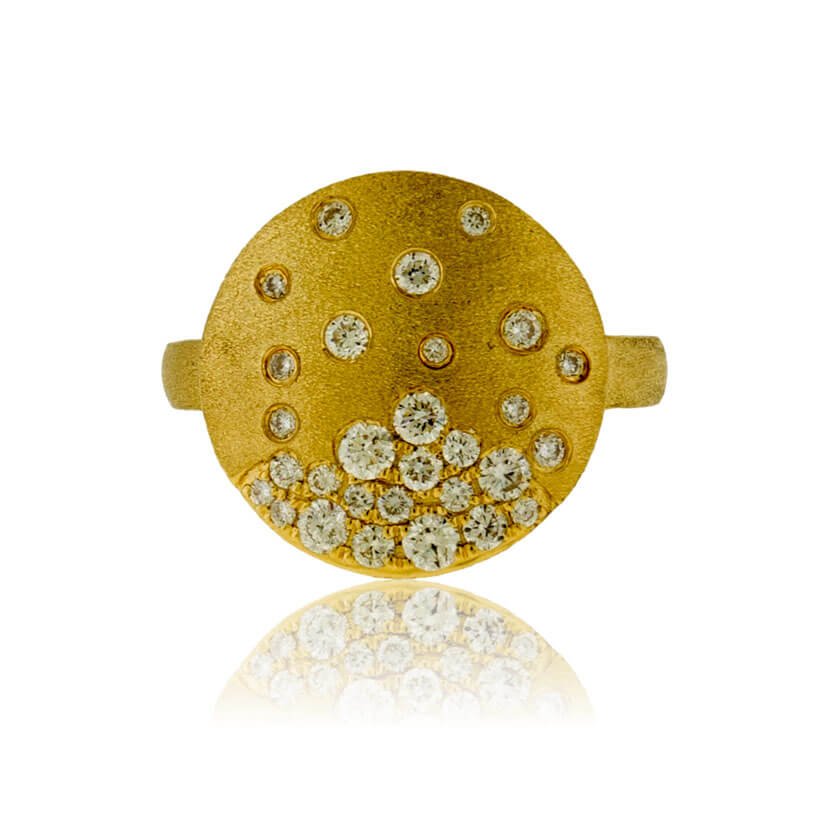 Diamond Disc Gold Satin Finish Flush Set Ring - Park City Jewelers