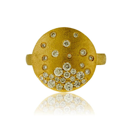 Diamond Disc Gold Satin Finish Flush Set Ring - Park City Jewelers