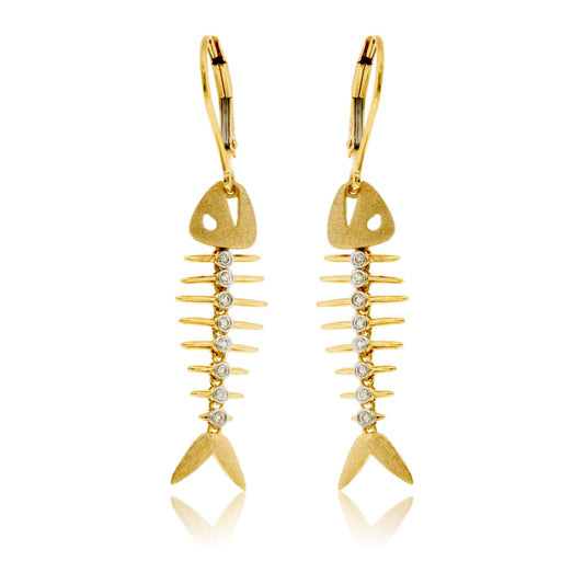 Diamond Fish Bone Dangle Earrings - Park City Jewelers