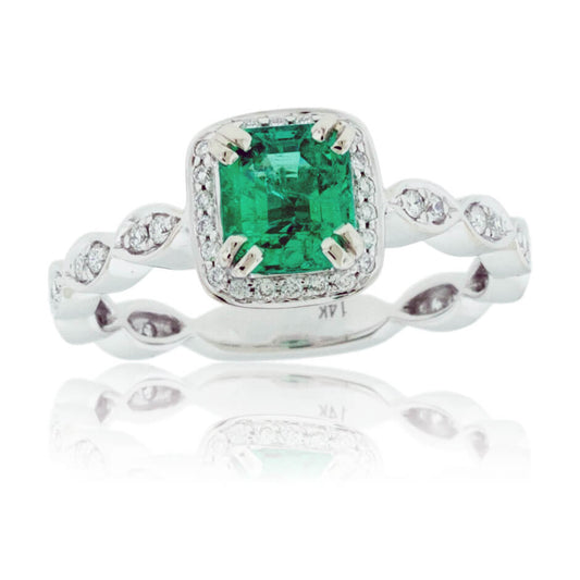 Diamond Halo and Emerald Vintage Style Ring - Park City Jewelers