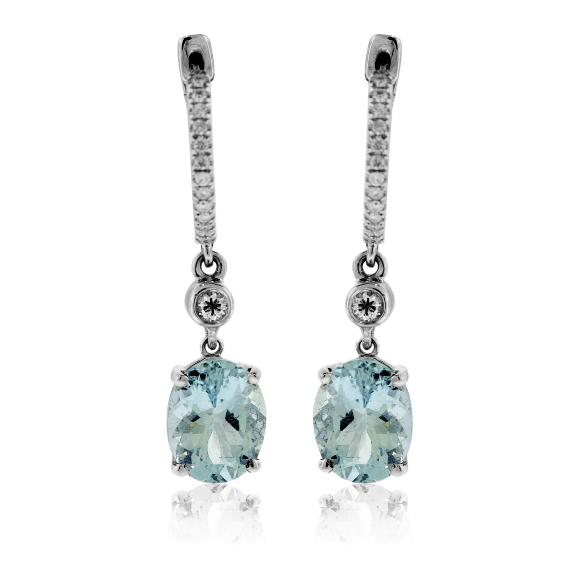Diamond Hoop & Aquamarine Dangle Drop Earrings - Park City Jewelers