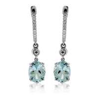 Diamond Hoop & Aquamarine Dangle Drop Earrings - Park City Jewelers