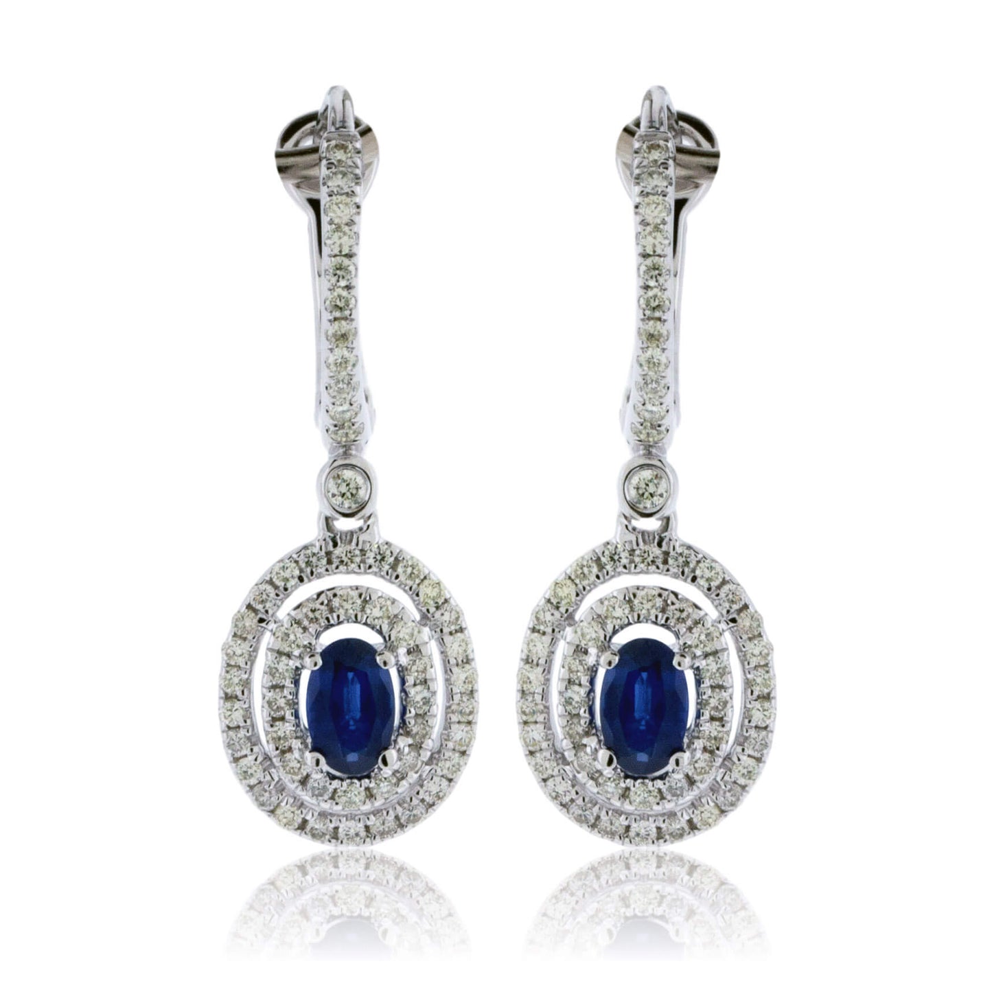 Diamond Huggie & Sapphire Double Halo Dangle Earrings - Park City Jewelers