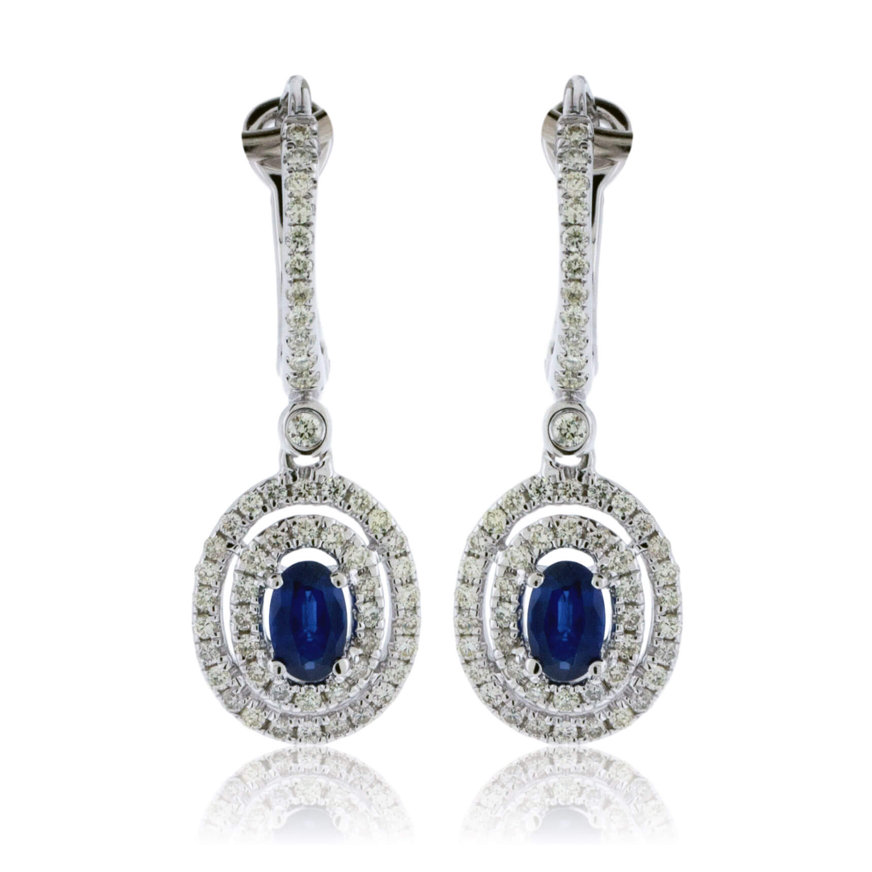Diamond Huggie & Sapphire Double Halo Dangle Earrings - Park City Jewelers