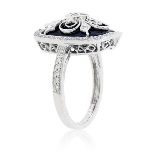 Diamond Over Black Onyx Vintage Inspired Ring - Park City Jewelers