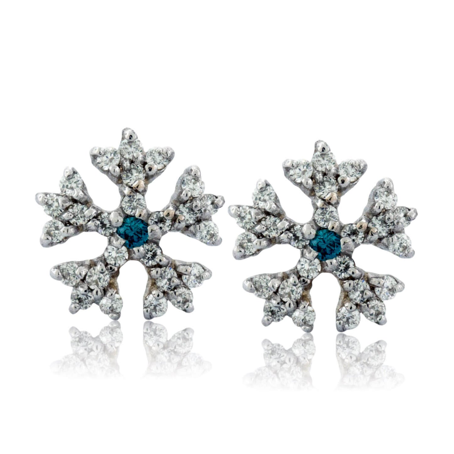 Diamond Pave Snowflakes Earrings with Blue Diamond Accents - Park City Jewelers